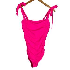 Tempt Me Pink Ruched Square neck One Piece Bathing Suit  XL Resort Beach NWT